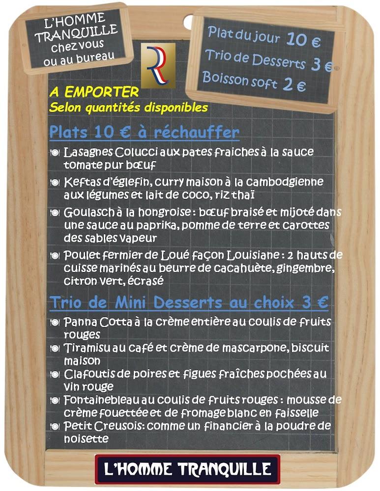 L'Homme Tranquille restaurant Le Mans - Menu Image 2